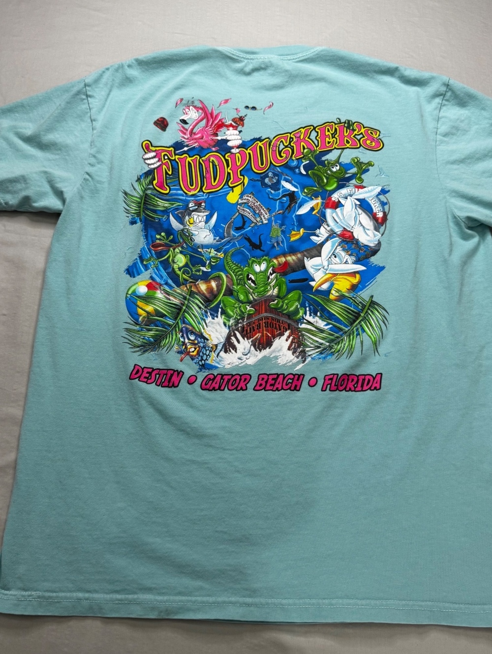 Fudpuckers Destin FL Comfort Colors L Graphic Tee Seafoam Beach Y2K
